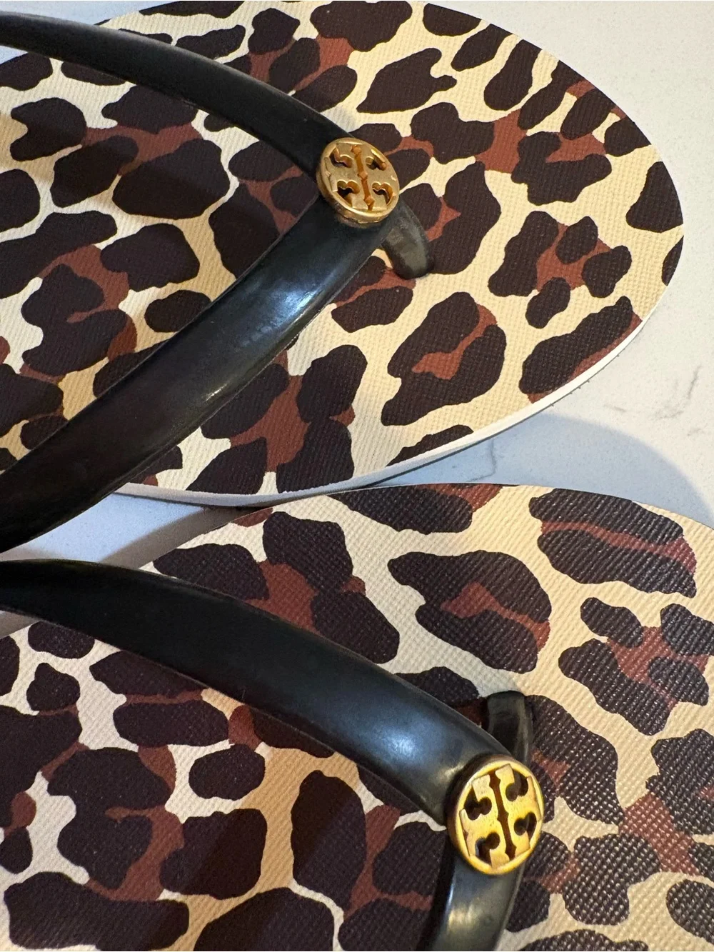 Tory Burch Leopard-Print Flip Flops with Black Straps